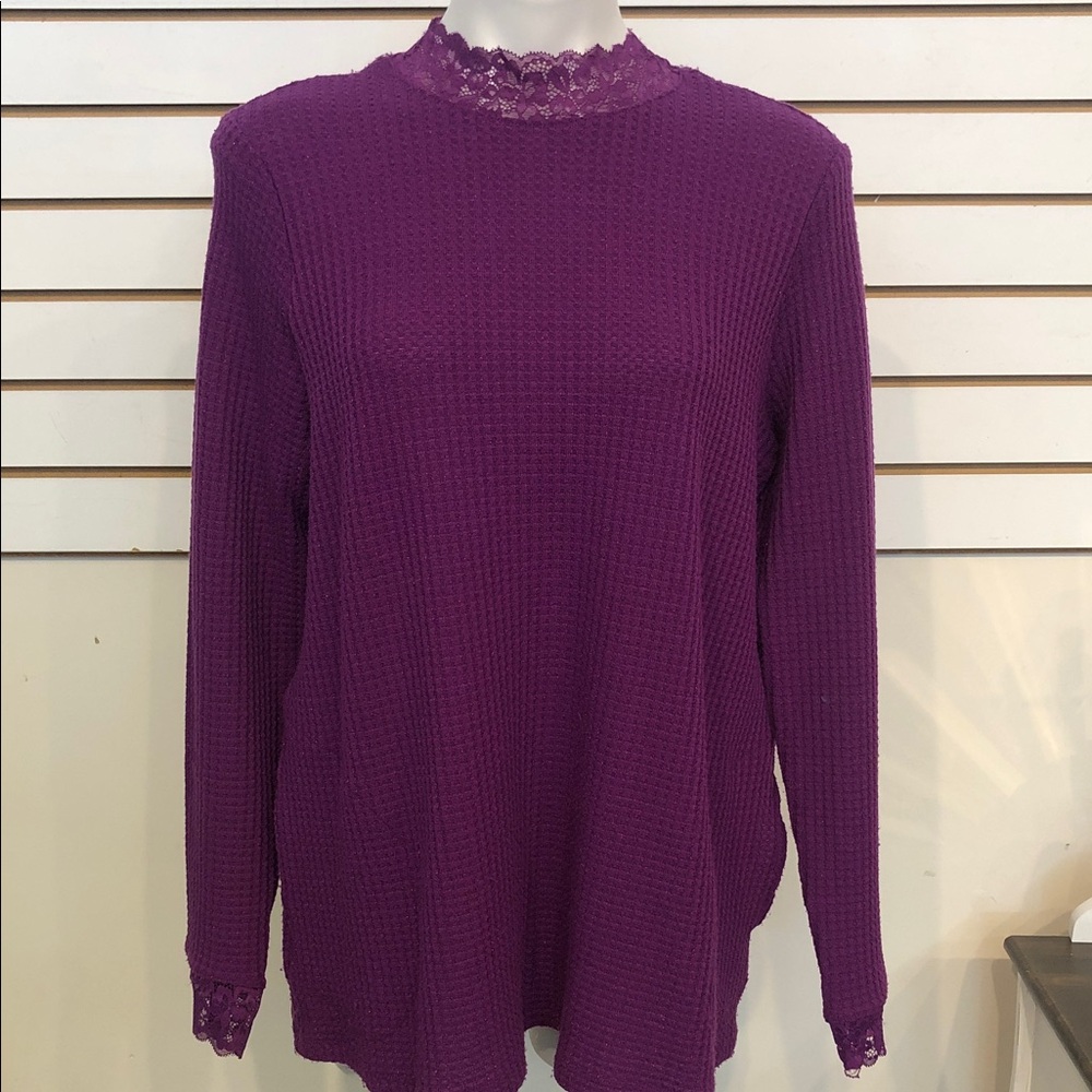 Elegant Purple Lace Trim Top